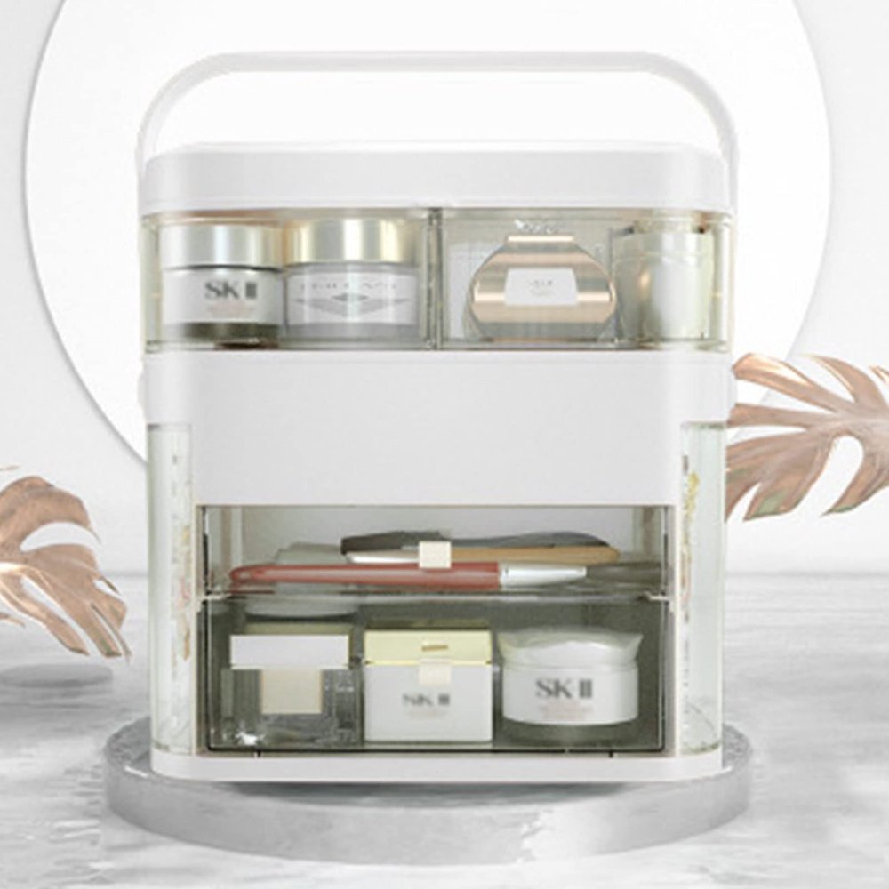 Makeup Organizer Makeup Box with Mirror Portable Makeup Train Case Cosmetic Storage Box with Drawers for Lipsticks Make Up Organizer Stands for Bathroom, Dresser