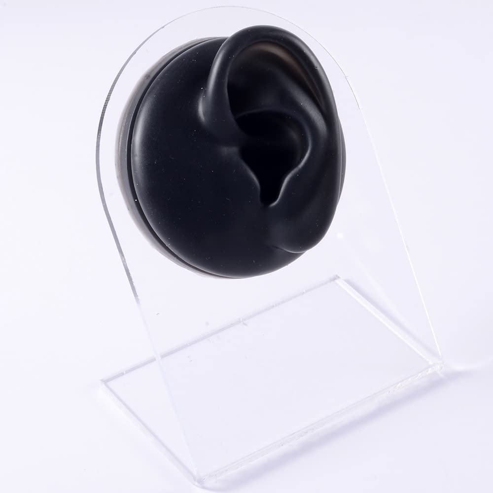 GatherTOOL 1PC Silicone Model Tattoo Puncture Practice Simulation Human Body Part Display Ear Nose Lip Navel Tongue Piercing Jewelry (Color : Black Left Ear)