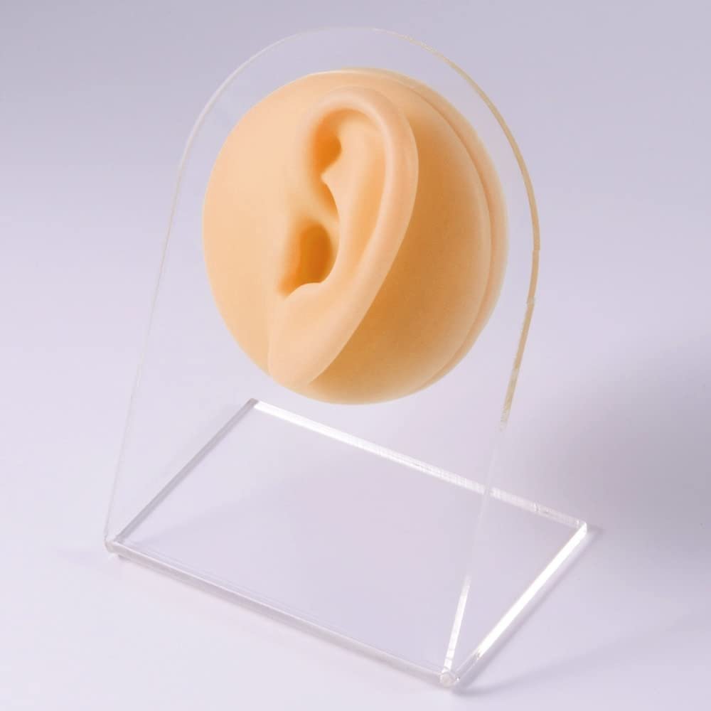 GatherTOOL 1PC Silicone Model Tattoo Puncture Practice Simulation Human Body Part Display Ear Nose Lip Navel Tongue Piercing Jewelry (Color : Skin Left Ear)