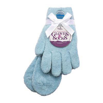 Aloe Socks and Gloves Set | Blue Moisturizing Socks and Gloves Infused with Aloe and Vitamin E | Spa Socks and Gloves for Women