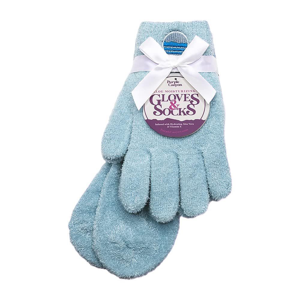 Aloe Socks and Gloves Set | Blue Moisturizing Socks and Gloves Infused with Aloe and Vitamin E | Spa Socks and Gloves for Women
