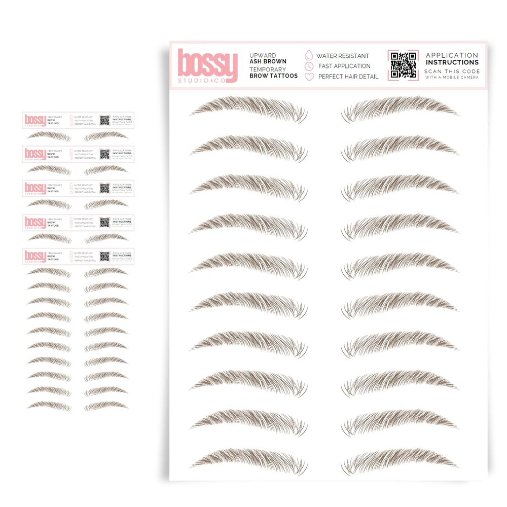 5 Pack Temporary Eyebrow Tattoos Waterproof Eyebrow Stickers, False Tattoos Hair Like Peel Off Instant Transfer Brows For Women And Men | Natural Strokes, Shaping (upward, ash brown)