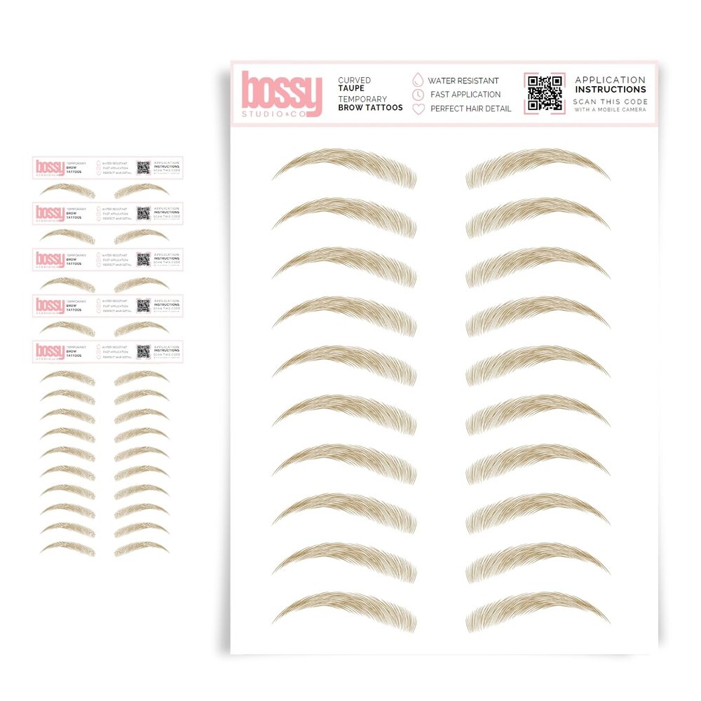 5 Pack Temporary Eyebrow Tattoos Waterproof Eyebrow Stickers, False Tattoos Hair Like Peel Off Instant Transfer Brows For Women And Men | Natural Strokes, Shaping (curved, taupe)