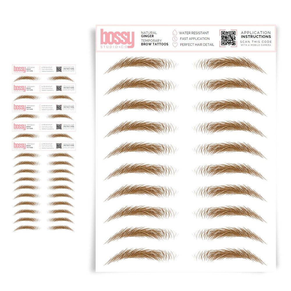5 Pack Temporary Eyebrow Tattoos Waterproof Eyebrow Stickers, False Tattoos Hair Like Peel Off Instant Transfer Brows For Women And Men | Natural Strokes, Shaping (natural, ginger)