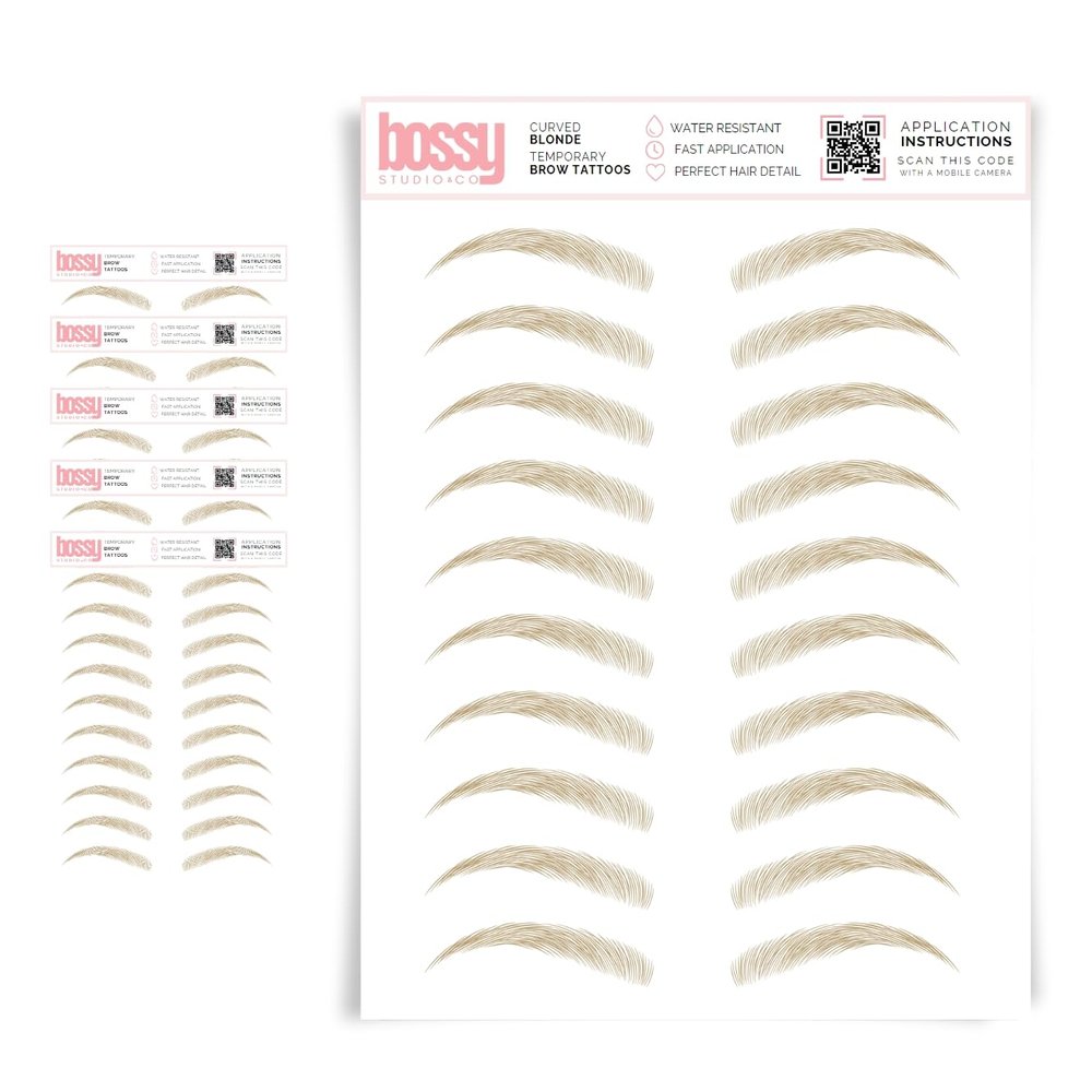 5 Pack Temporary Eyebrow Tattoos Waterproof Eyebrow Stickers, False Tattoos Hair Like Peel Off Instant Transfer Brows For Women And Men | Natural Strokes, Shaping (curved, blonde)