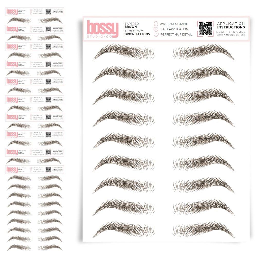 10 Pack Temporary Eyebrow Tattoos Waterproof Eyebrow Stickers, False Tattoos Hair Like Peel Off Instant Transfer Brows For Women And Men | Natural Strokes, Shaping (tapered, brown)
