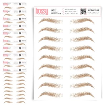 10 Pack Temporary Eyebrow Tattoos Waterproof Eyebrow Stickers, False Tattoos Hair Like Peel Off Instant Transfer Brows For Women And Men | Natural Strokes, Shaping (tapered, ginger)