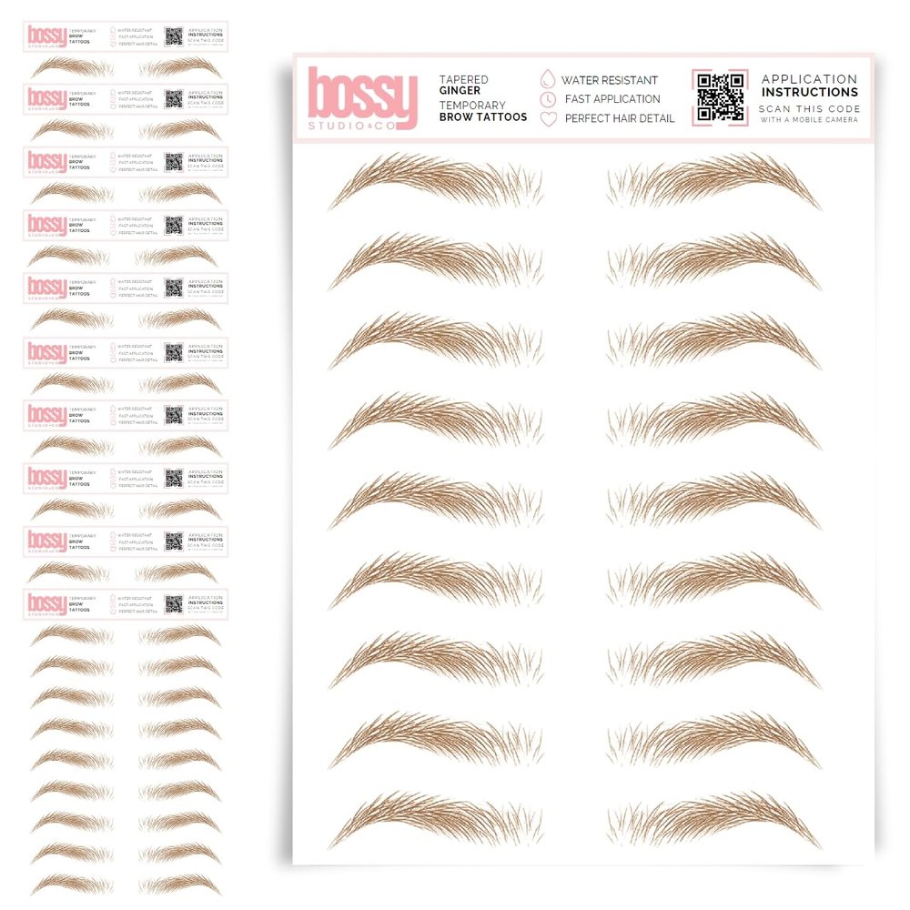 10 Pack Temporary Eyebrow Tattoos Waterproof Eyebrow Stickers, False Tattoos Hair Like Peel Off Instant Transfer Brows For Women And Men | Natural Strokes, Shaping (tapered, ginger)
