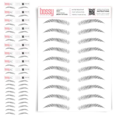 10 Pack Temporary Eyebrow Tattoos Waterproof Eyebrow Stickers, False Tattoos Hair Like Peel Off Instant Transfer Brows For Women And Men | Natural Strokes, Shaping (upward, gray)