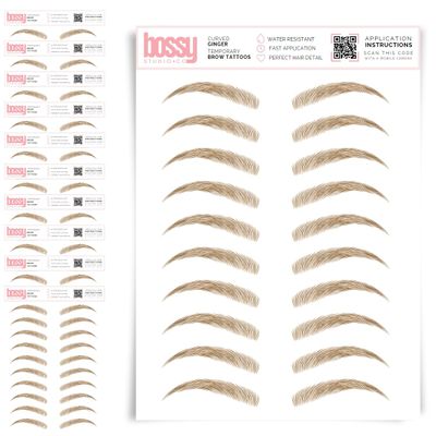 10 Pack Temporary Eyebrow Tattoos Waterproof Eyebrow Stickers, False Tattoos Hair Like Peel Off Instant Transfer Brows For Women And Men | Natural Strokes, Shaping (curved, ginger)