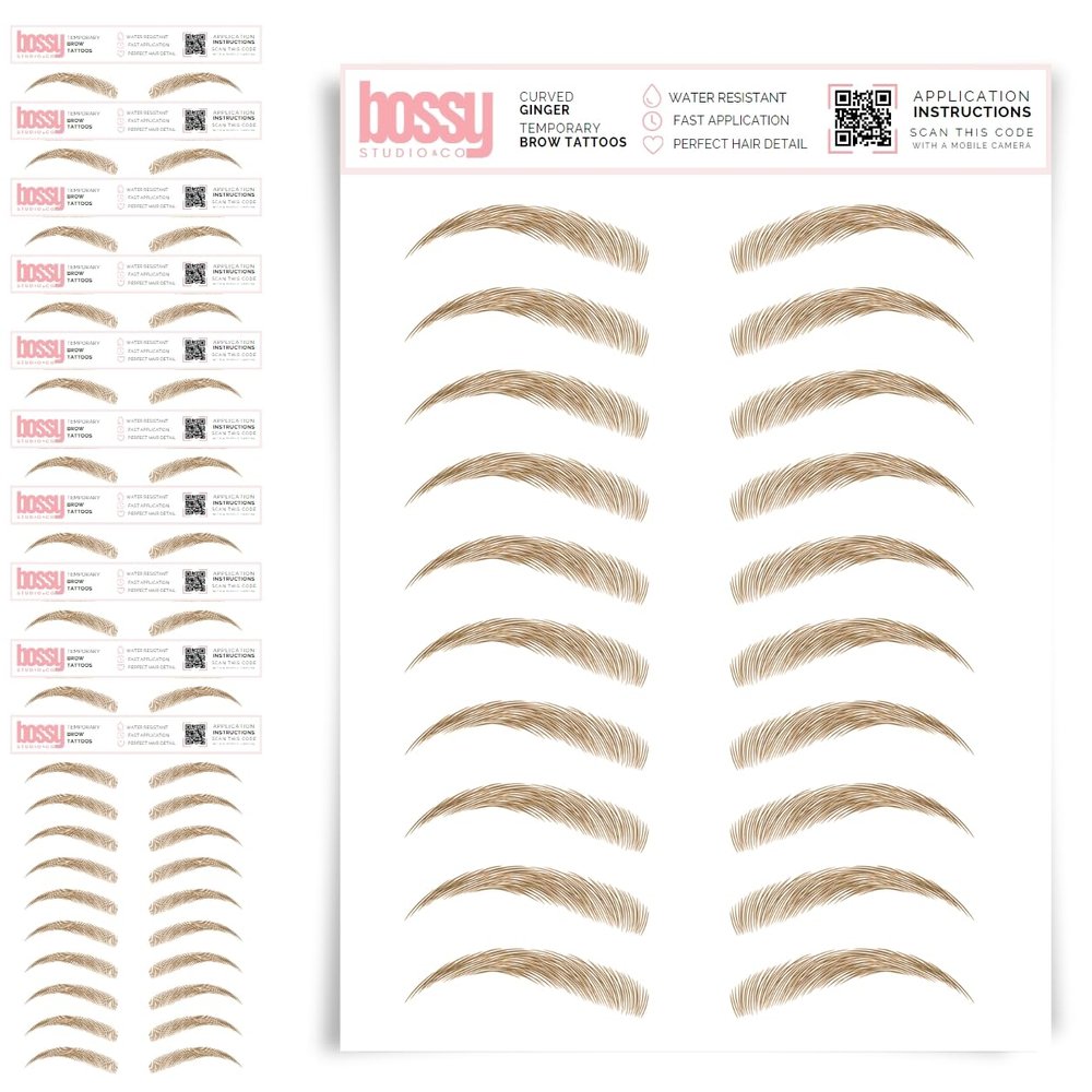 10 Pack Temporary Eyebrow Tattoos Waterproof Eyebrow Stickers, False Tattoos Hair Like Peel Off Instant Transfer Brows For Women And Men | Natural Strokes, Shaping (curved, ginger)