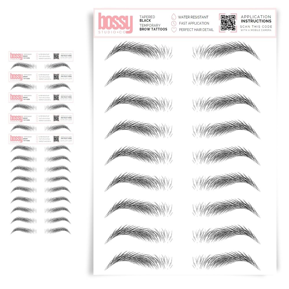 5 Pack Temporary Eyebrow Tattoos Waterproof Eyebrow Stickers, False Tattoos Hair Like Peel Off Instant Transfer Brows For Women And Men | Natural Strokes, Shaping (tapered, black)