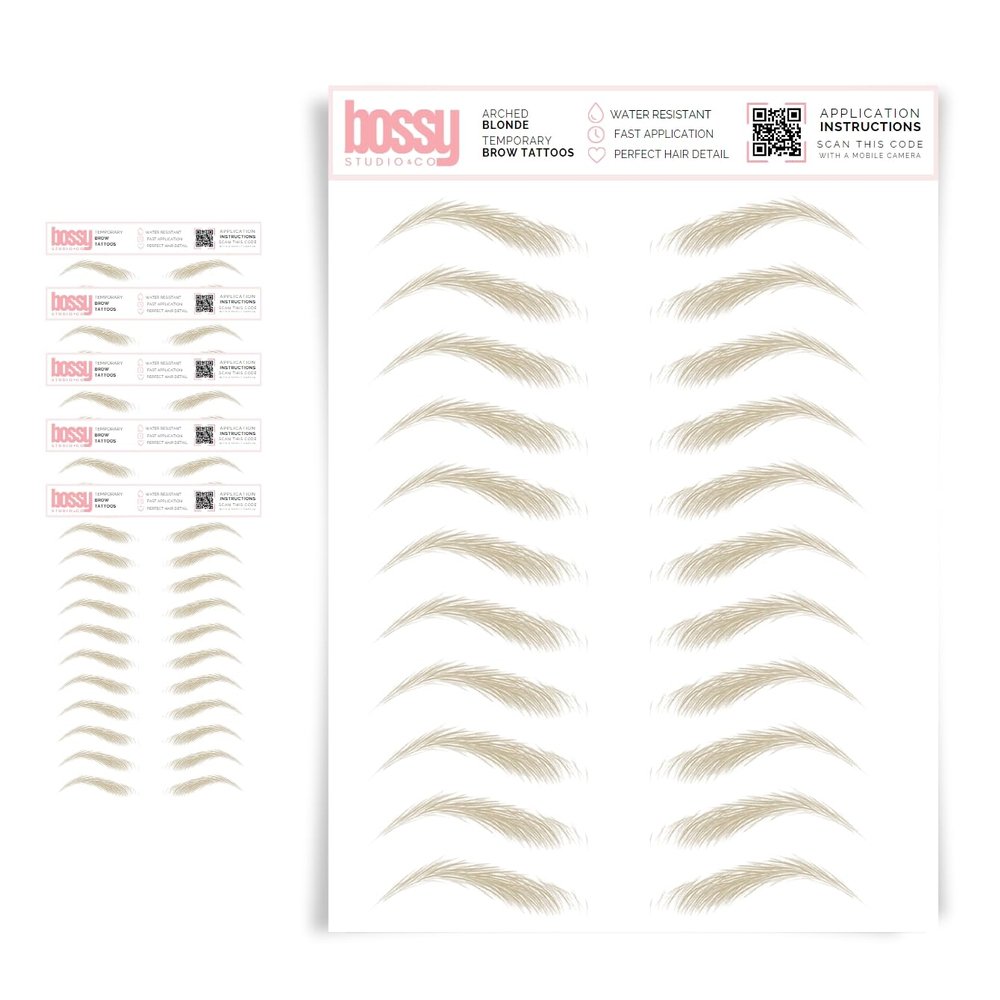 5 Pack Temporary Eyebrow Tattoos Waterproof Eyebrow Stickers, False Tattoos Hair Like Peel Off Instant Transfer Brows For Women And Men | Natural Strokes, Shaping (arched, blonde)
