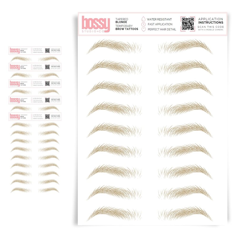 5 Pack Temporary Eyebrow Tattoos Waterproof Eyebrow Stickers, False Tattoos Hair Like Peel Off Instant Transfer Brows For Women And Men | Natural Strokes, Shaping (tapered, blonde)