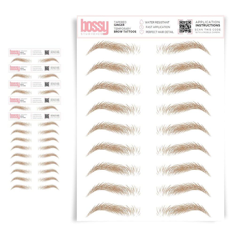 5 Pack Temporary Eyebrow Tattoos Waterproof Eyebrow Stickers, False Tattoos Hair Like Peel Off Instant Transfer Brows For Women And Men | Natural Strokes, Shaping (tapered, ginger)
