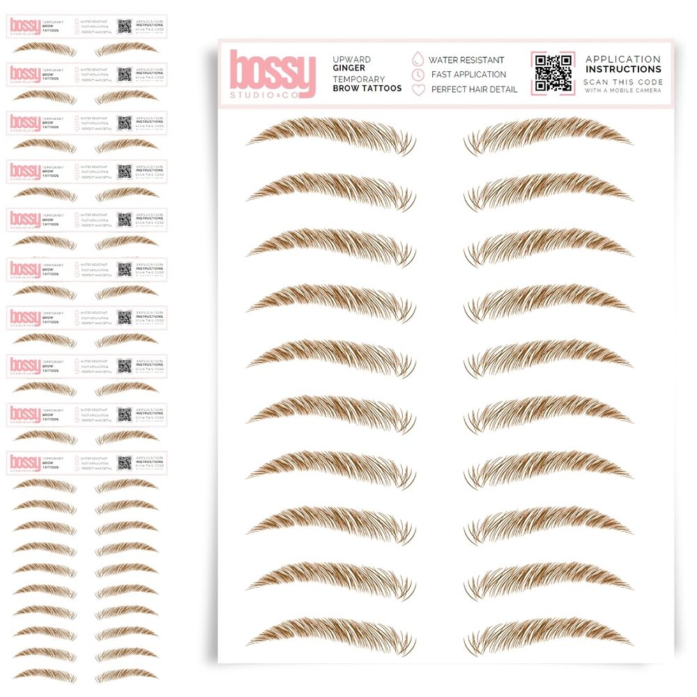10 Pack Temporary Eyebrow Tattoos Waterproof Eyebrow Stickers, False Tattoos Hair Like Peel Off Instant Transfer Brows For Women And Men | Natural Strokes, Shaping (upward, ginger)