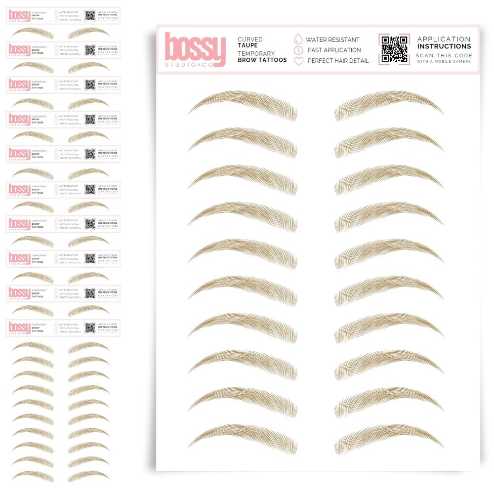 10 Pack Temporary Eyebrow Tattoos Waterproof Eyebrow Stickers, False Tattoos Hair Like Peel Off Instant Transfer Brows For Women And Men | Natural Strokes, Shaping (curved, taupe)