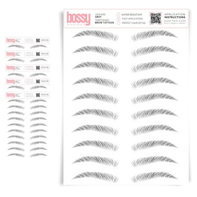 5 Pack Temporary Eyebrow Tattoos Waterproof Eyebrow Stickers, False Tattoos Hair Like Peel Off Instant Transfer Brows For Women And Men | Natural Strokes, Shaping (upward, gray)