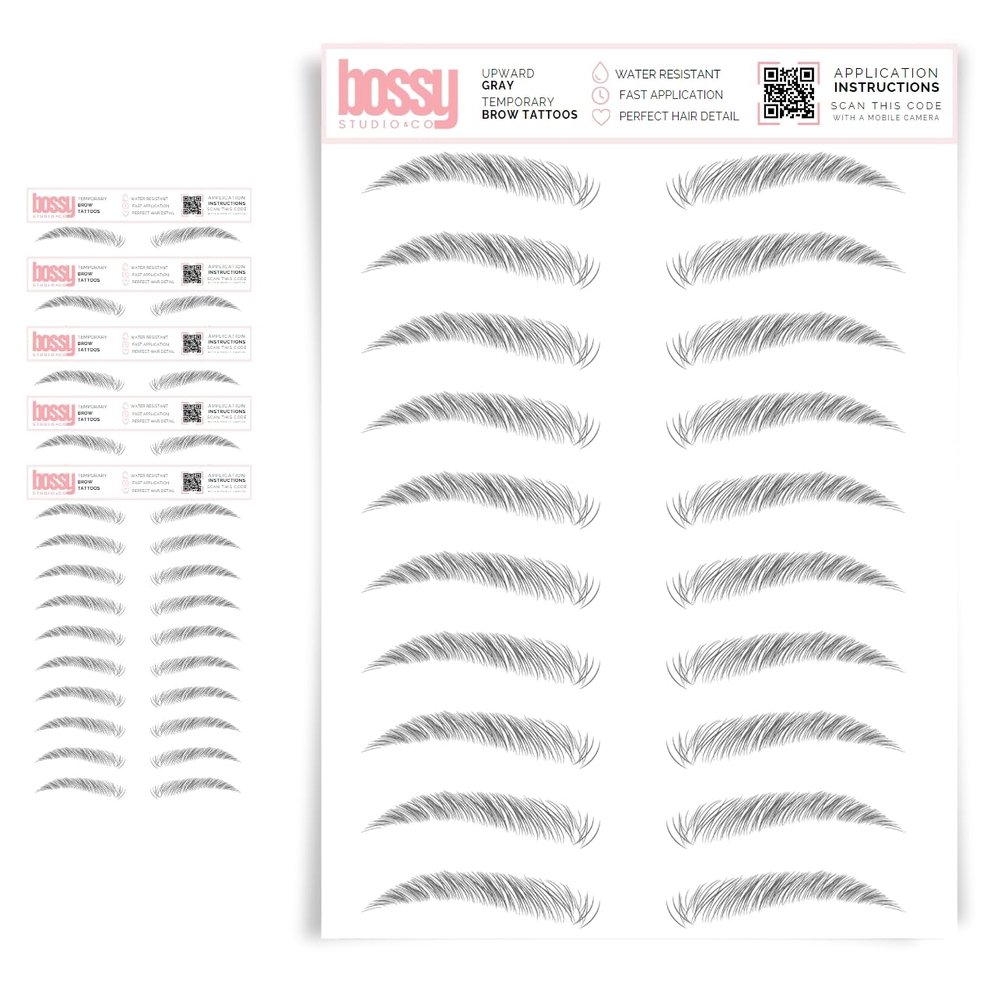 5 Pack Temporary Eyebrow Tattoos Waterproof Eyebrow Stickers, False Tattoos Hair Like Peel Off Instant Transfer Brows For Women And Men | Natural Strokes, Shaping (upward, gray)