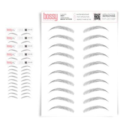 5 Pack Temporary Eyebrow Tattoos Waterproof Eyebrow Stickers, False Tattoos Hair Like Peel Off Instant Transfer Brows For Women And Men | Natural Strokes, Shaping (curved, gray)