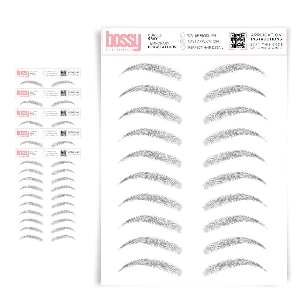 5 Pack Temporary Eyebrow Tattoos Waterproof Eyebrow Stickers, False Tattoos Hair Like Peel Off Instant Transfer Brows For Women And Men | Natural Strokes, Shaping (curved, gray)