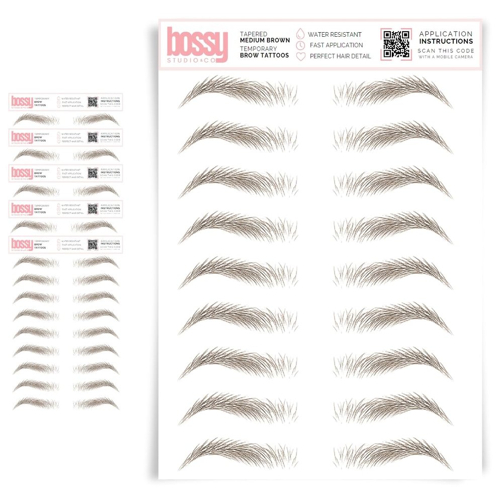 5 Pack Temporary Eyebrow Tattoos Waterproof Eyebrow Stickers, False Tattoos Hair Like Peel Off Instant Transfer Brows For Women And Men | Natural Strokes, Shaping (tapered, medium brown)