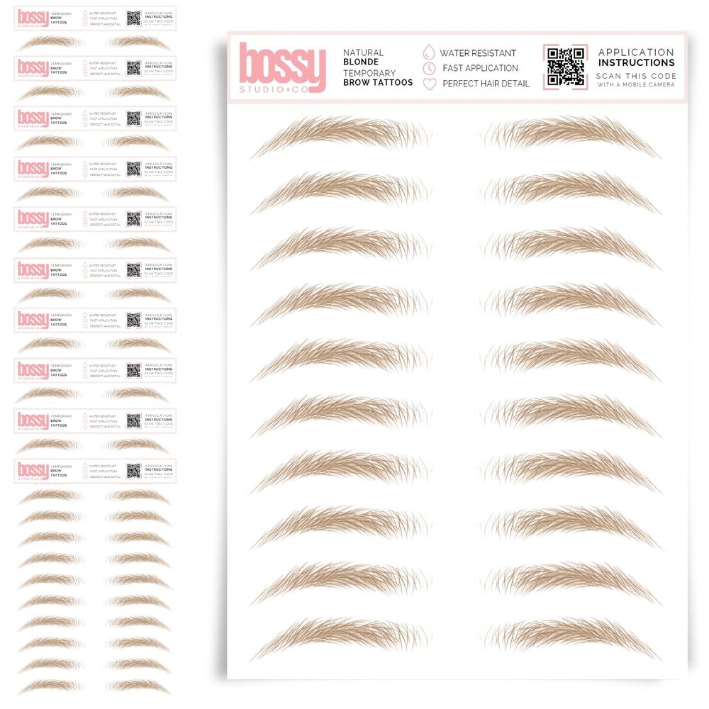 10 Pack Temporary Eyebrow Tattoos Waterproof Eyebrow Stickers, False Tattoos Hair Like Peel Off Instant Transfer Brows For Women And Men | Natural Strokes, Shaping (natural, blonde)