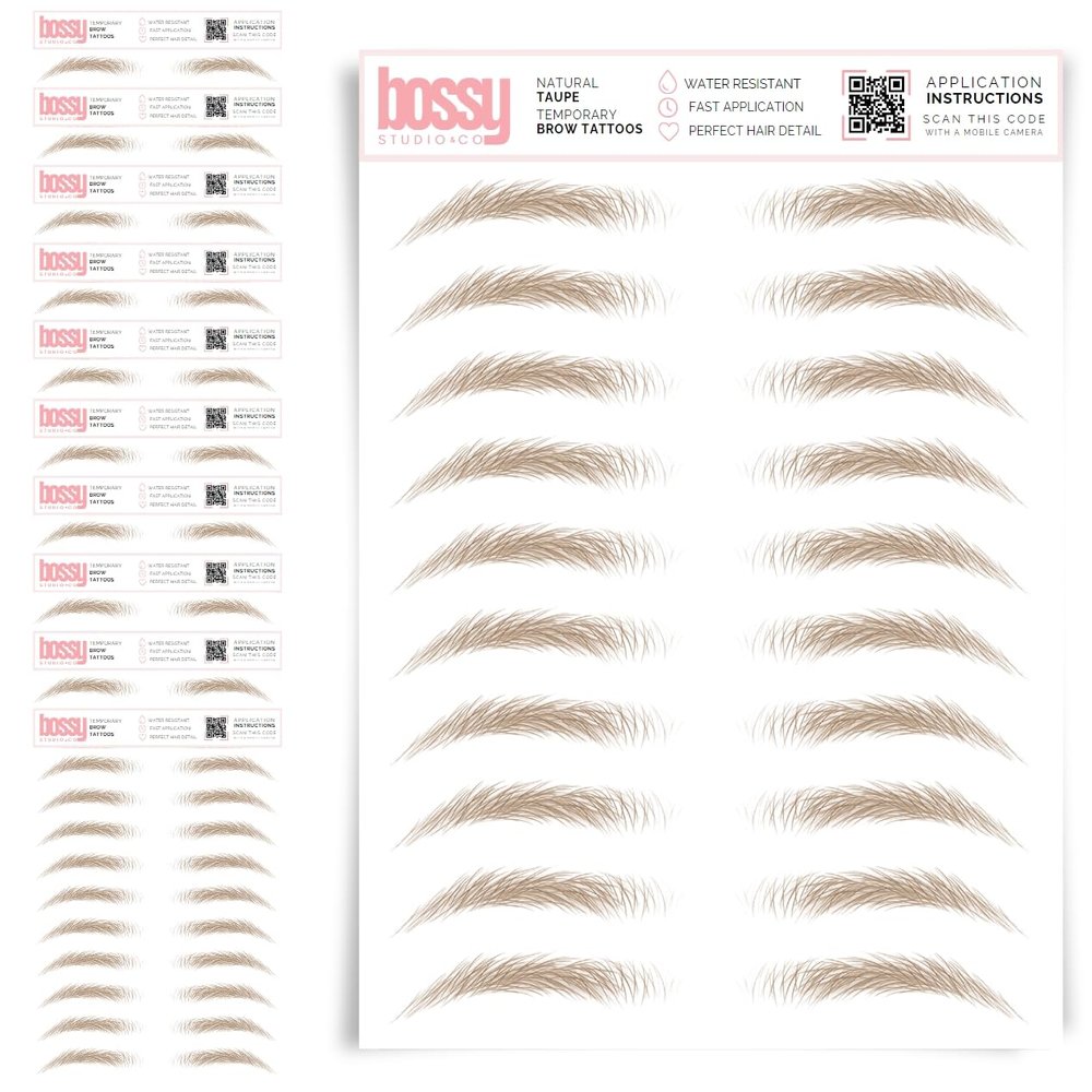 10 Pack Temporary Eyebrow Tattoos Waterproof Eyebrow Stickers, False Tattoos Hair Like Peel Off Instant Transfer Brows For Women And Men | Natural Strokes, Shaping (natural, taupe)