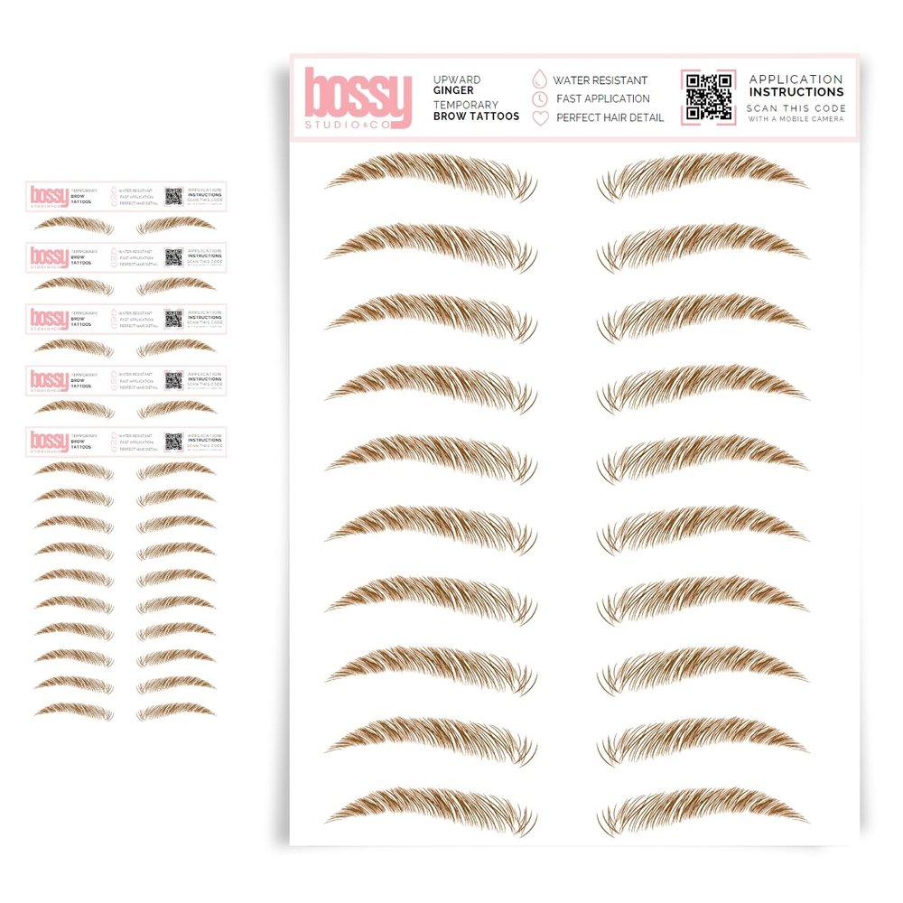 5 Pack Temporary Eyebrow Tattoos Waterproof Eyebrow Stickers, False Tattoos Hair Like Peel Off Instant Transfer Brows For Women And Men | Natural Strokes, Shaping (upward, ginger)
