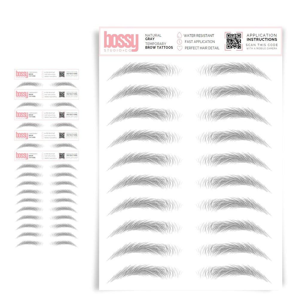 5 Pack Temporary Eyebrow Tattoos Waterproof Eyebrow Stickers, False Tattoos Hair Like Peel Off Instant Transfer Brows For Women And Men | Natural Strokes, Shaping (natural, gray)