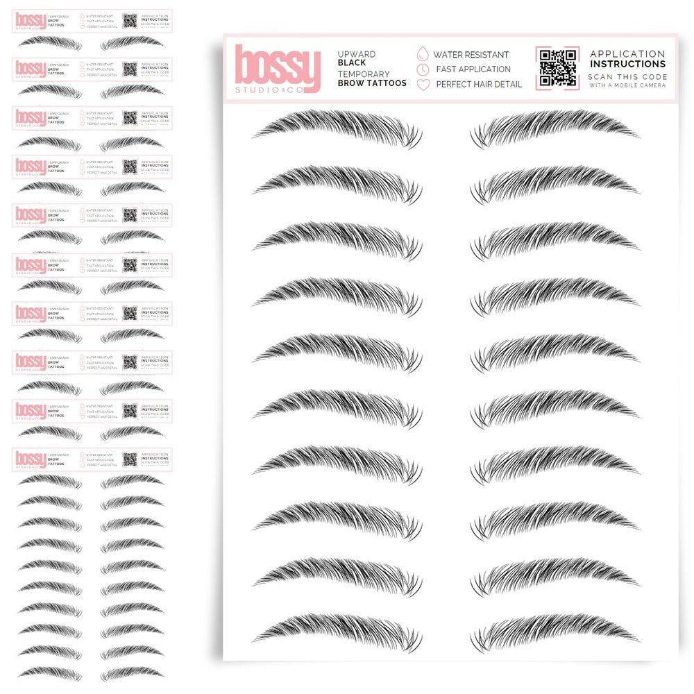 10 Pack Temporary Eyebrow Tattoos Waterproof Eyebrow Stickers, False Tattoos Hair Like Peel Off Instant Transfer Brows For Women And Men | Natural Strokes, Shaping (upward, black)