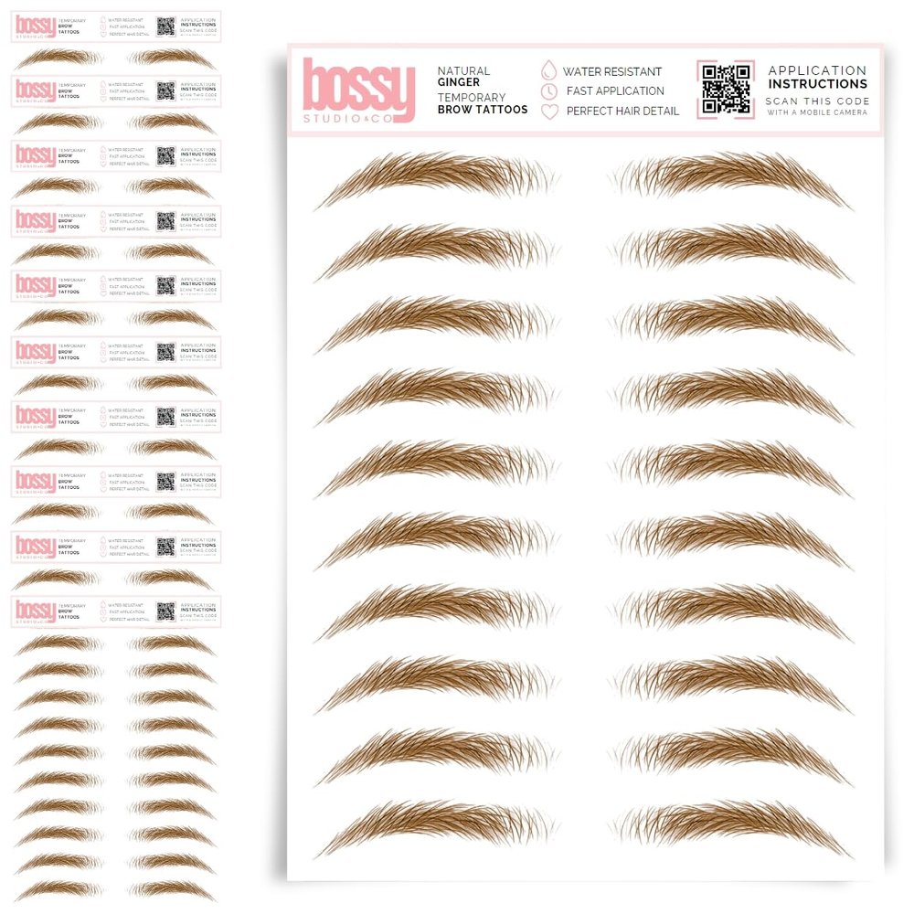 10 Pack Temporary Eyebrow Tattoos Waterproof Eyebrow Stickers, False Tattoos Hair Like Peel Off Instant Transfer Brows For Women And Men | Natural Strokes, Shaping (natural, ginger)