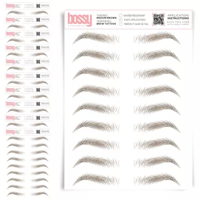 10 Pack Temporary Eyebrow Tattoos Waterproof Eyebrow Stickers, False Tattoos Hair Like Peel Off Instant Transfer Brows For Women And Men | Natural Strokes, Shaping (tapered, medium brown)