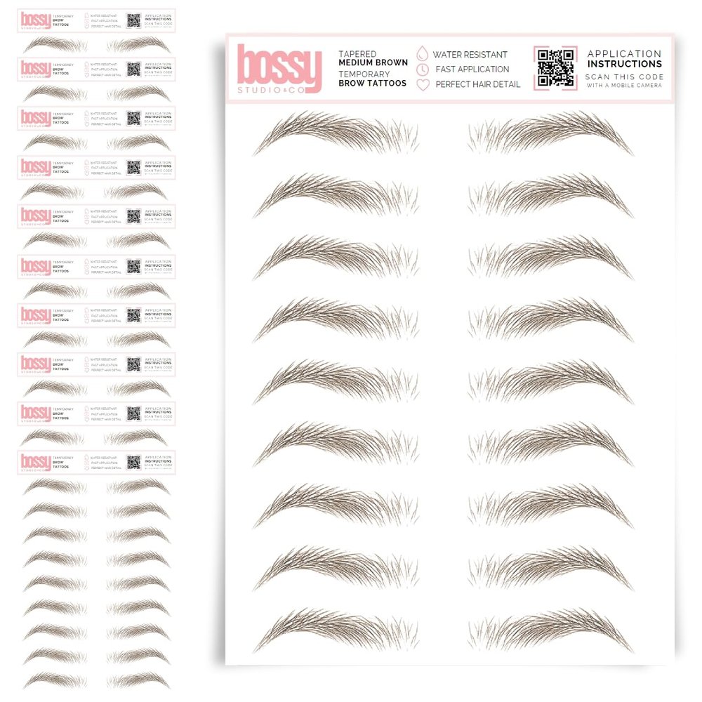 10 Pack Temporary Eyebrow Tattoos Waterproof Eyebrow Stickers, False Tattoos Hair Like Peel Off Instant Transfer Brows For Women And Men | Natural Strokes, Shaping (tapered, medium brown)