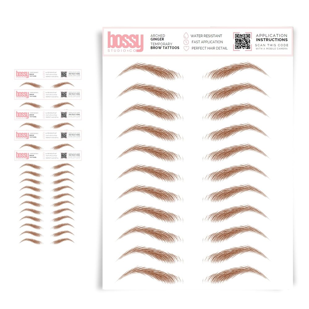 5 Pack Temporary Eyebrow Tattoos Waterproof Eyebrow Stickers, False Tattoos Hair Like Peel Off Instant Transfer Brows For Women And Men | Natural Strokes, Shaping (arched, ginger)