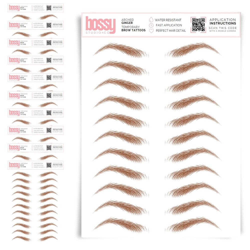 10 Pack Temporary Eyebrow Tattoos Waterproof Eyebrow Stickers, False Tattoos Hair Like Peel Off Instant Transfer Brows For Women And Men | Natural Strokes, Shaping (arched, ginger)