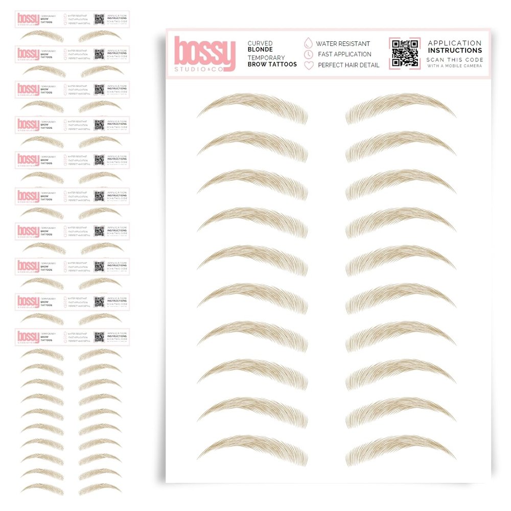 10 Pack Temporary Eyebrow Tattoos Waterproof Eyebrow Stickers, False Tattoos Hair Like Peel Off Instant Transfer Brows For Women And Men | Natural Strokes, Shaping (curved, blonde)