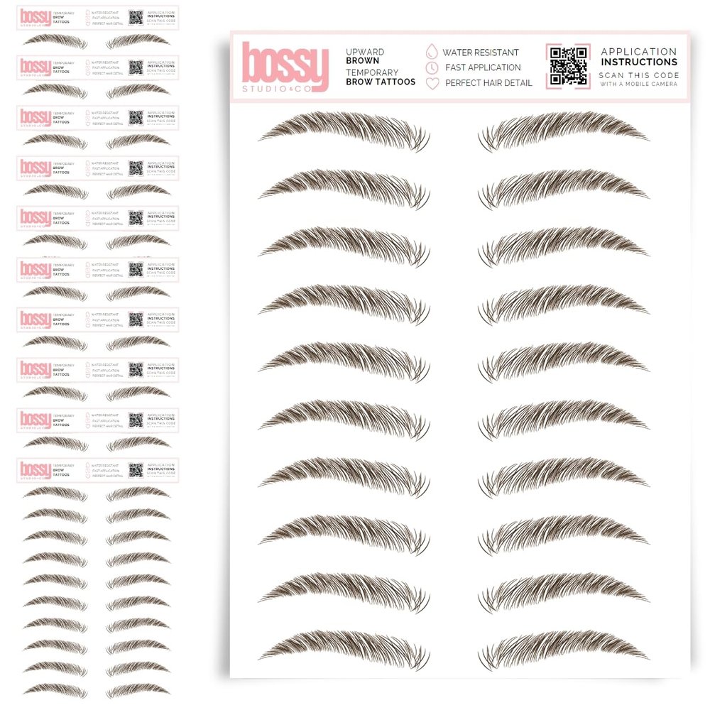 10 Pack Temporary Eyebrow Tattoos Waterproof Eyebrow Stickers, False Tattoos Hair Like Peel Off Instant Transfer Brows For Women And Men | Natural Strokes, Shaping (upward, brown)