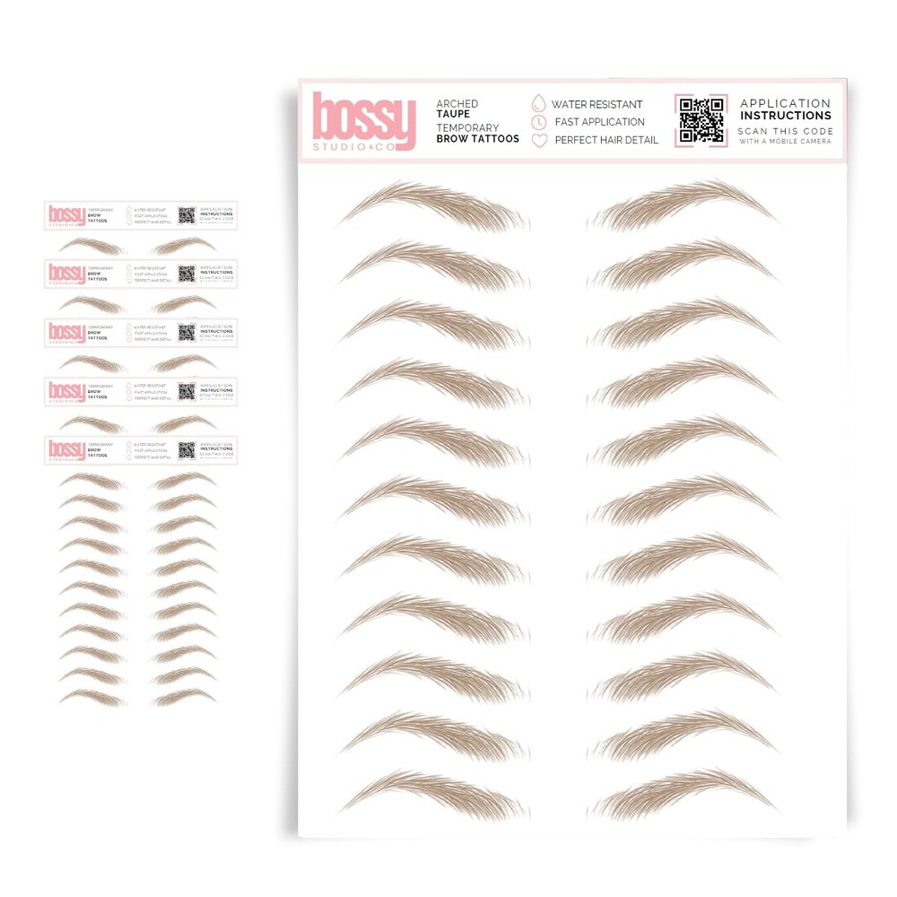 5 Pack Temporary Eyebrow Tattoos Waterproof Eyebrow Stickers, False Tattoos Hair Like Peel Off Instant Transfer Brows For Women And Men | Natural Strokes, Shaping (arched, taupe)