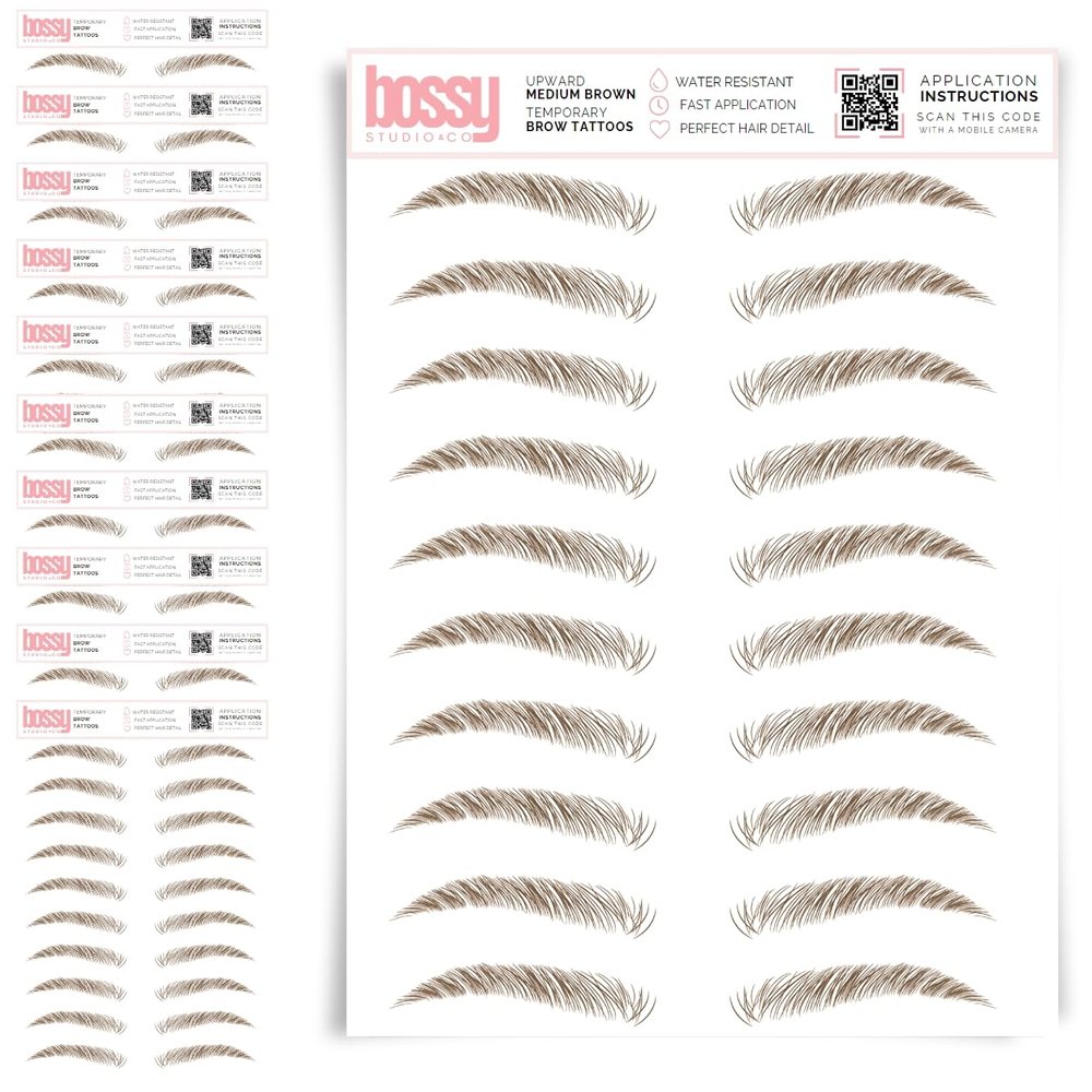 10 Pack Temporary Eyebrow Tattoos Waterproof Eyebrow Stickers, False Tattoos Hair Like Peel Off Instant Transfer Brows For Women And Men | Natural Strokes, Shaping (upward, medium brown)