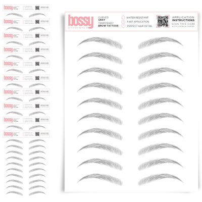10 Pack Temporary Eyebrow Tattoos Waterproof Eyebrow Stickers, False Tattoos Hair Like Peel Off Instant Transfer Brows For Women And Men | Natural Strokes, Shaping (curved, gray)