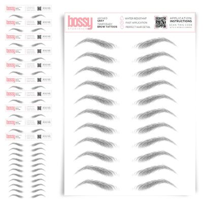 10 Pack Temporary Eyebrow Tattoos Waterproof Eyebrow Stickers, False Tattoos Hair Like Peel Off Instant Transfer Brows For Women And Men | Natural Strokes, Shaping (arched, gray)