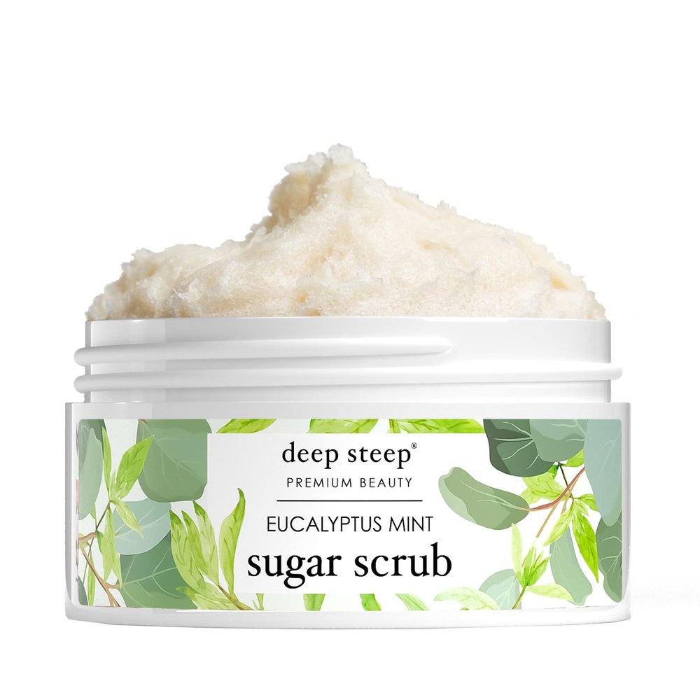 Deep Steep Sugar Scrub, Eucalyptus Mint, 8 oz  Exfoliating Body Scrub with Organic Coconut Oil, Shea Butter & Argan Oil  Vegan, Clean Beauty, Smooth, Soft & Nourished Skin