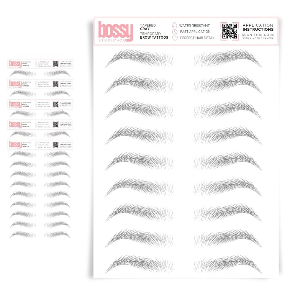 5 Pack Temporary Eyebrow Tattoos Waterproof Eyebrow Stickers, False Tattoos Hair Like Peel Off Instant Transfer Brows For Women And Men | Natural Strokes, Shaping (tapered, gray)