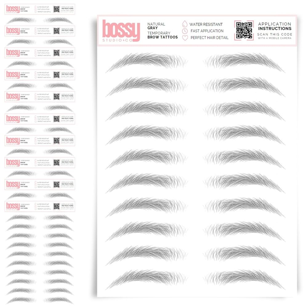 10 Pack Temporary Eyebrow Tattoos Waterproof Eyebrow Stickers, False Tattoos Hair Like Peel Off Instant Transfer Brows For Women And Men | Natural Strokes, Shaping (natural, gray)