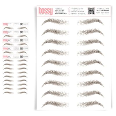 5 Pack Temporary Eyebrow Tattoos Waterproof Eyebrow Stickers, False Tattoos Hair Like Peel Off Instant Transfer Brows For Women And Men | Natural Strokes, Shaping (tapered, ash brown)