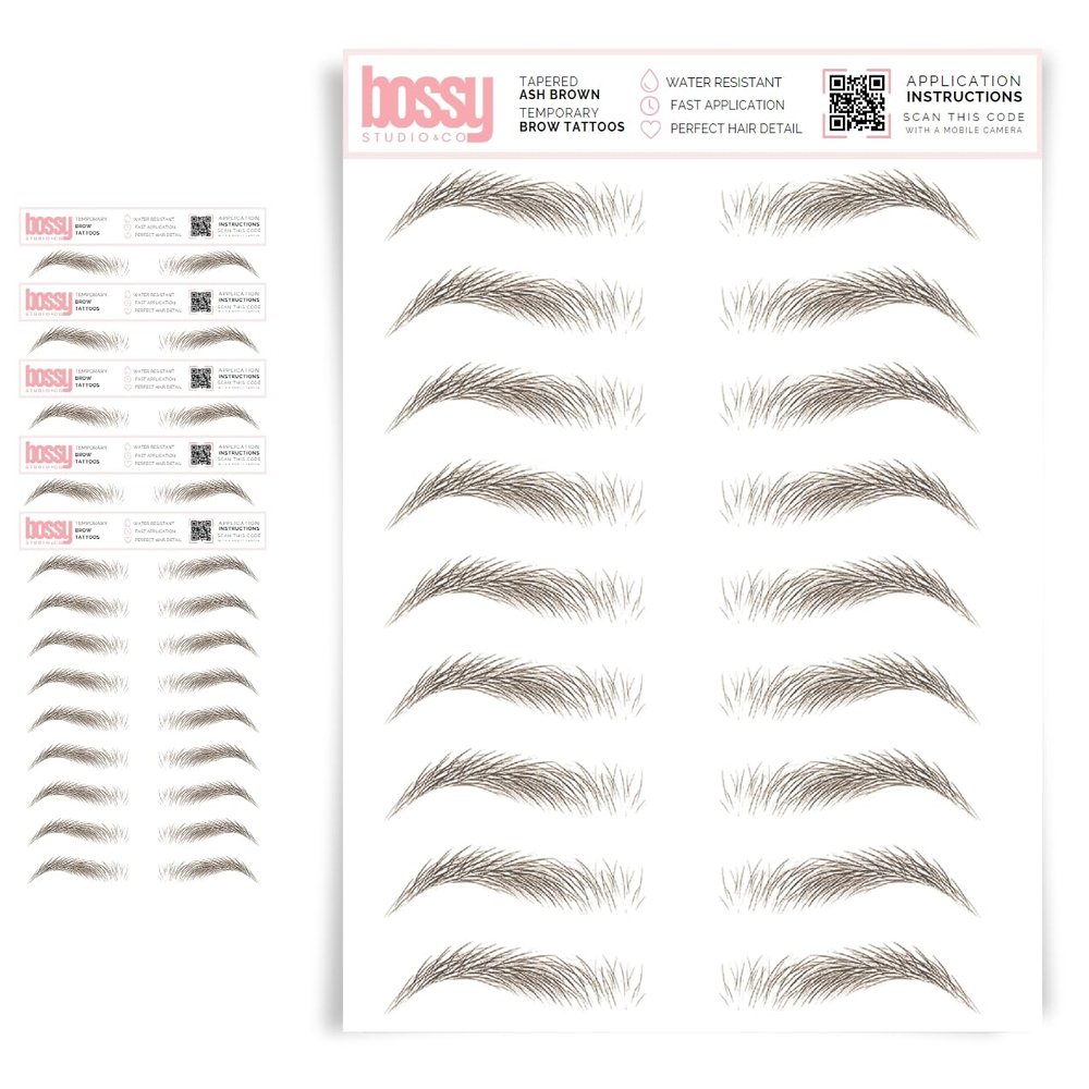 5 Pack Temporary Eyebrow Tattoos Waterproof Eyebrow Stickers, False Tattoos Hair Like Peel Off Instant Transfer Brows For Women And Men | Natural Strokes, Shaping (tapered, ash brown)