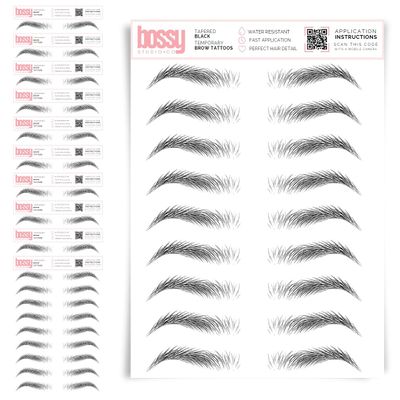 10 Pack Temporary Eyebrow Tattoos Waterproof Eyebrow Stickers, False Tattoos Hair Like Peel Off Instant Transfer Brows For Women And Men | Natural Strokes, Shaping (tapered, black)