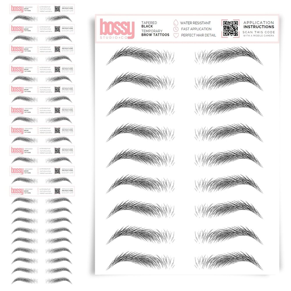 10 Pack Temporary Eyebrow Tattoos Waterproof Eyebrow Stickers, False Tattoos Hair Like Peel Off Instant Transfer Brows For Women And Men | Natural Strokes, Shaping (tapered, black)