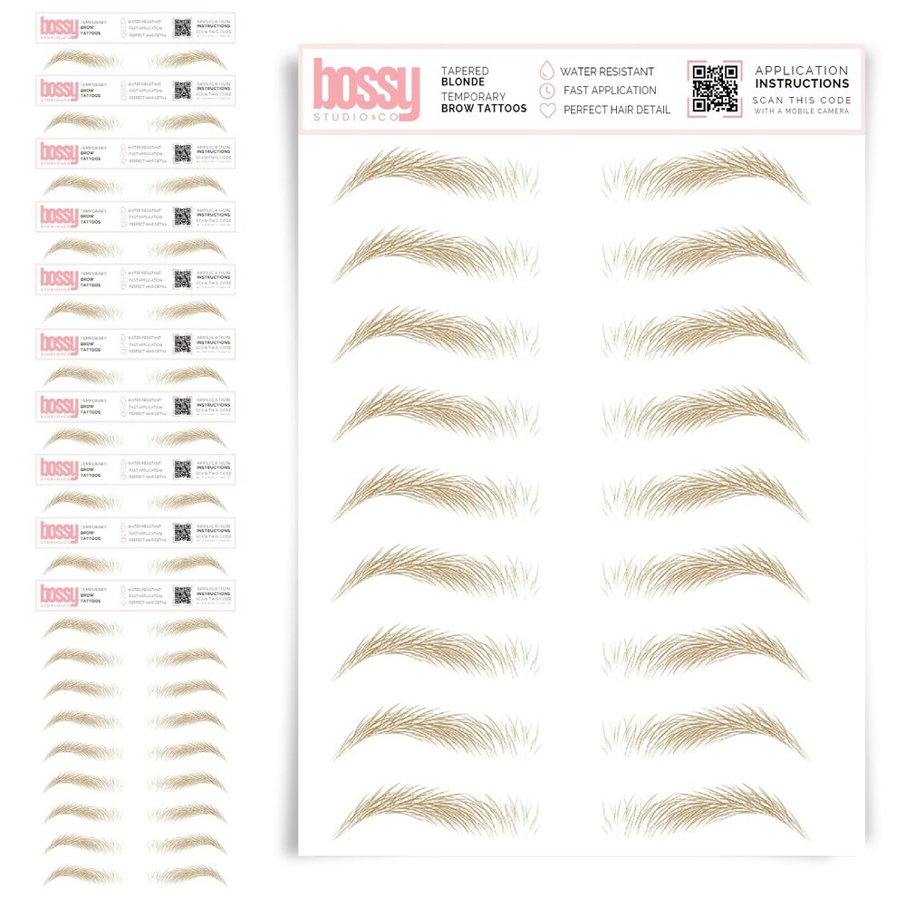 10 Pack Temporary Eyebrow Tattoos Waterproof Eyebrow Stickers, False Tattoos Hair Like Peel Off Instant Transfer Brows For Women And Men | Natural Strokes, Shaping (tapered, blonde)